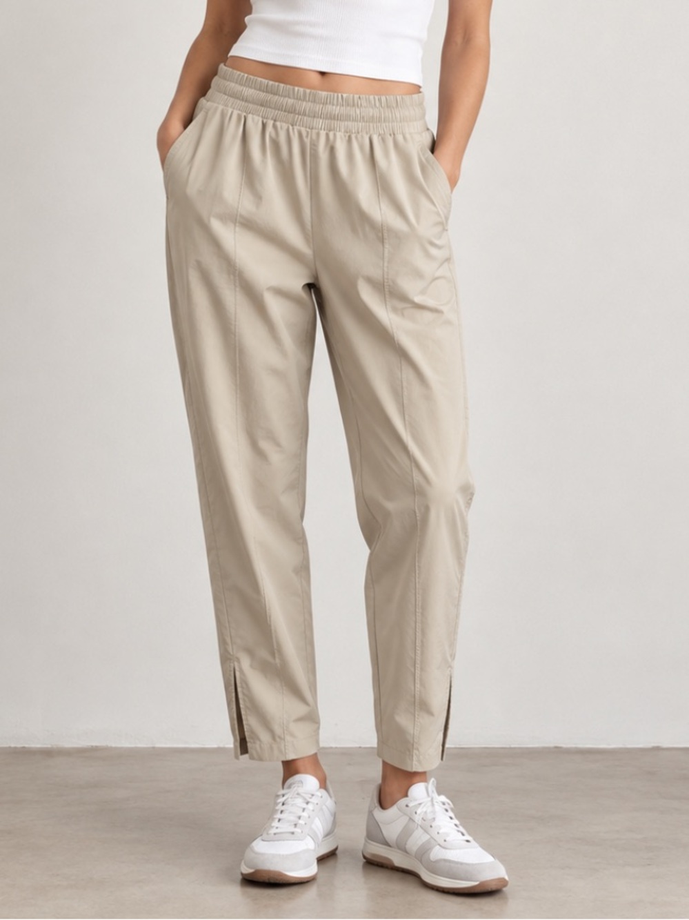 Abercrombie & Fitch High Rise Elastic Waist Straight Sweatpants Beige